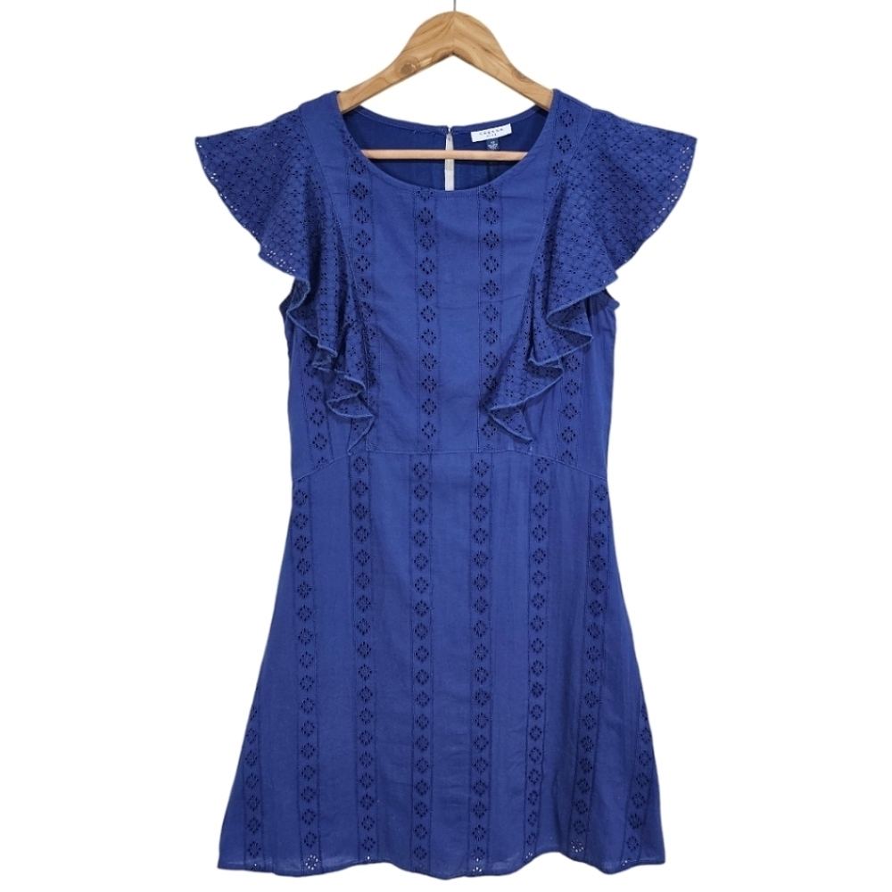 Cabana Life Navy Eyelet UPF 50+ Flutter Sleeve Mini Dress Size XS Beachy NWT - Picture 2 of 15